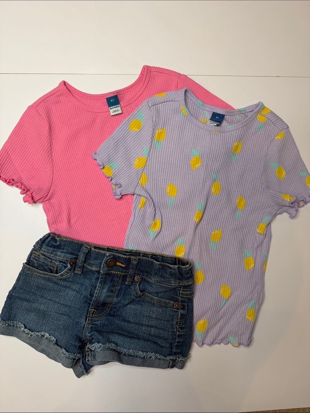 Old Navy Pink Ribbed Tee & Lilac Tulip Print Ribbed Tee - Girls